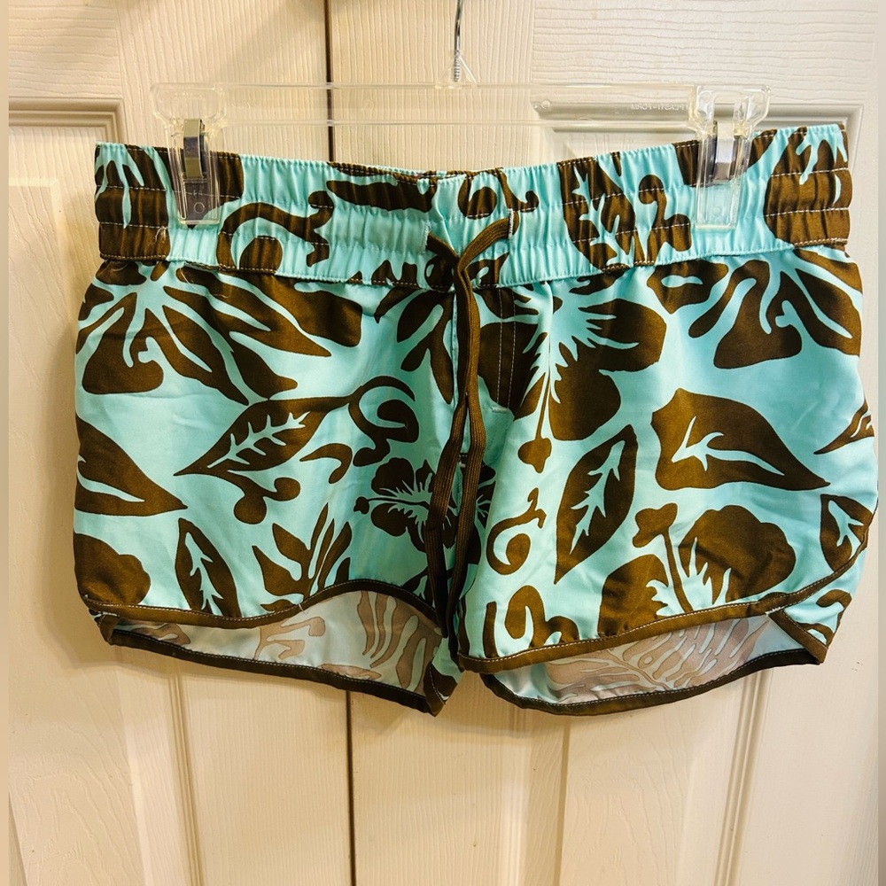 Women’s Aqua & Brown Floral Swim Shorts
